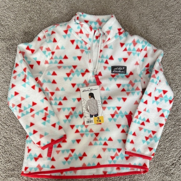 Eddie Bauer Fleece with Red and Teal Triangles - Picture 1 of 3